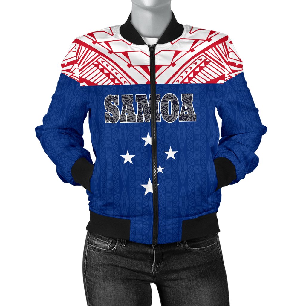 Samoa Women's Bomber Jacket - Polynesian Design Blue - Polynesian Pride