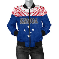 Samoa Women's Bomber Jacket - Polynesian Design Blue - Polynesian Pride