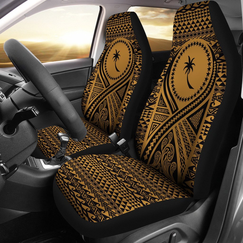 Chuuk Car Seat Cover - Chuuk Flag Polynesian Tattoo Gold Universal Fit Gold - Polynesian Pride