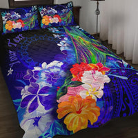 Cook Islands Custom Personalised Quilt Bed Set - Humpback Whale with Tropical Flowers (Blue) Blue - Polynesian Pride