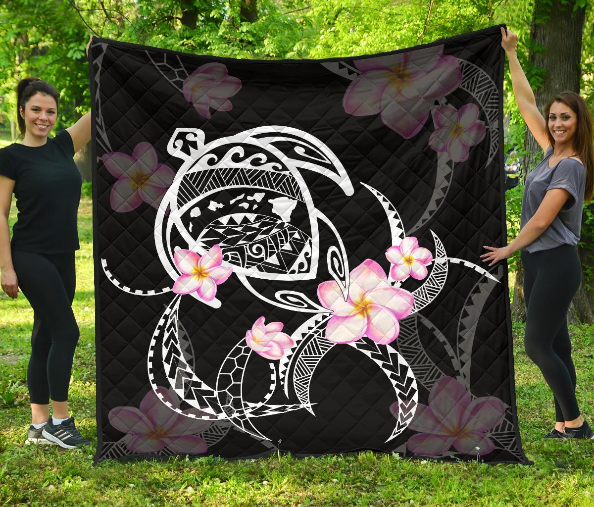 Hawaii Turtle Swim Poly Premium Quilt Black - Polynesian Pride
