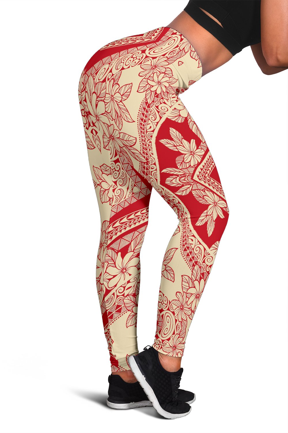 Polynesian Plumeria Mix Hawaii Women's Leggings AH Red - Polynesian Pride