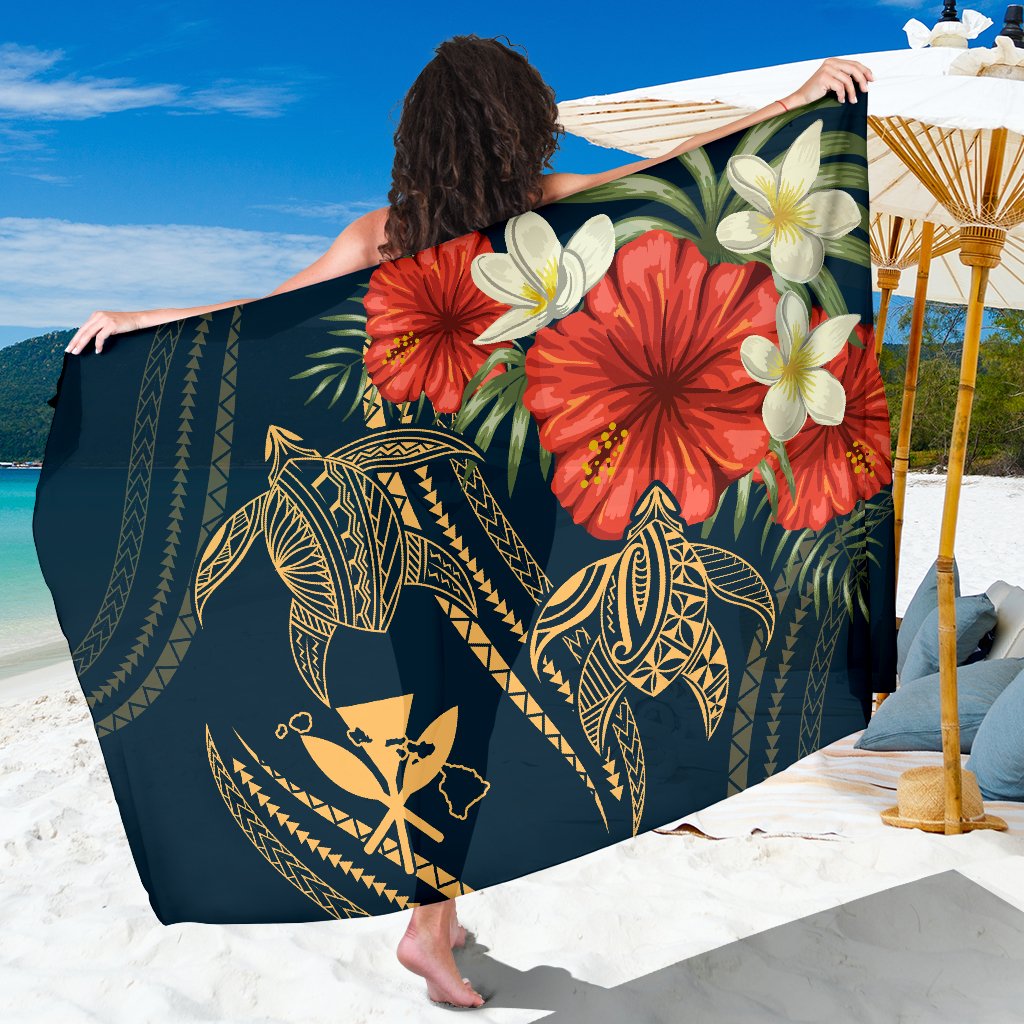 Hawaii Polynesian Turtle Hibiscus Sarong - Nolan Style Sarong One Size Black - Polynesian Pride