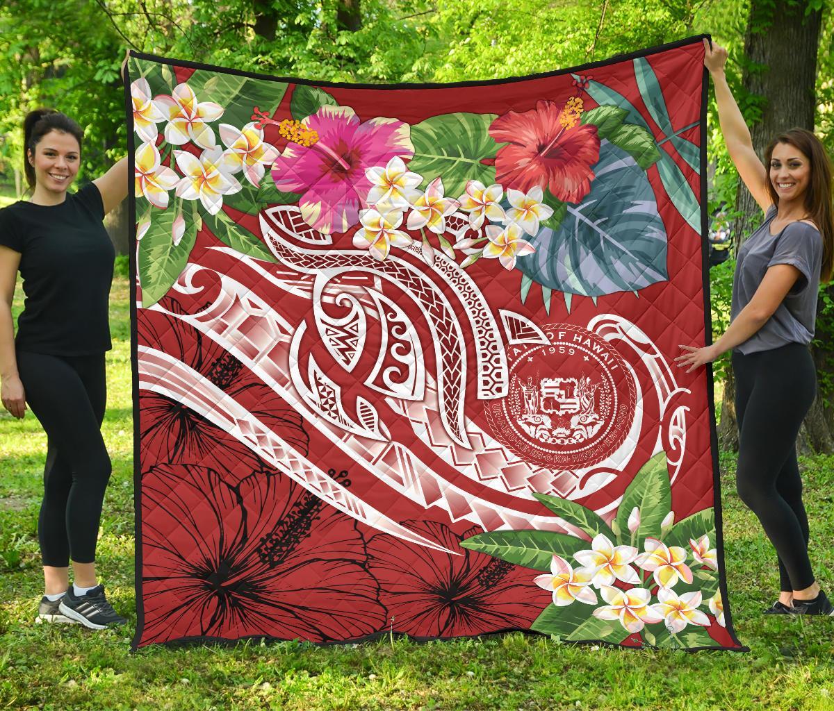 Polynesian Hawaii Premium Quilt - Summer Plumeria (Red) - Polynesian Pride