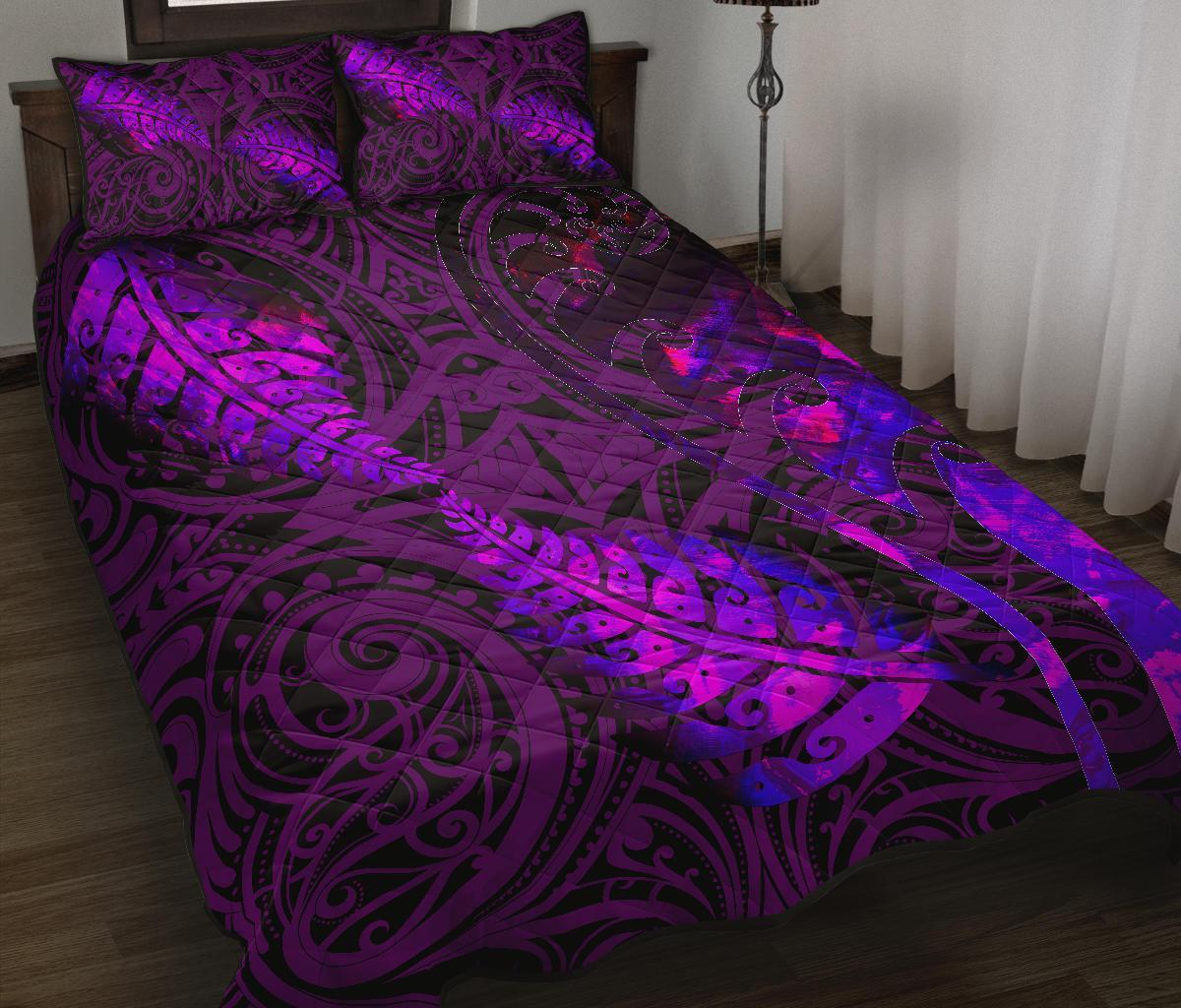 Aotearoa Maori Quilt Bed Set Silver Fern Koru Vibes Purple Purple - Polynesian Pride