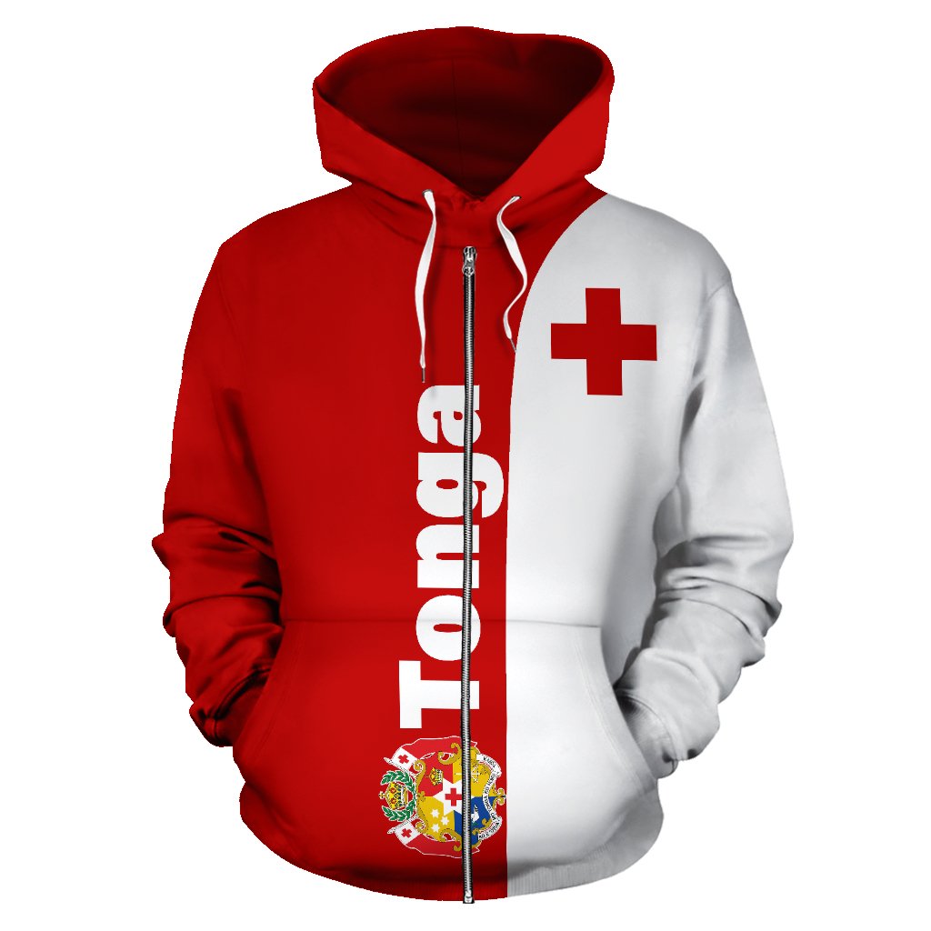 Tonga All Over Zip up Hoodie Shoulder Style - Polynesian Pride