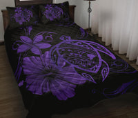 Hawaii Turtle Kanaka Map Hibiscus Poly Quilt Bed Set - Purple - Polynesian Pride
