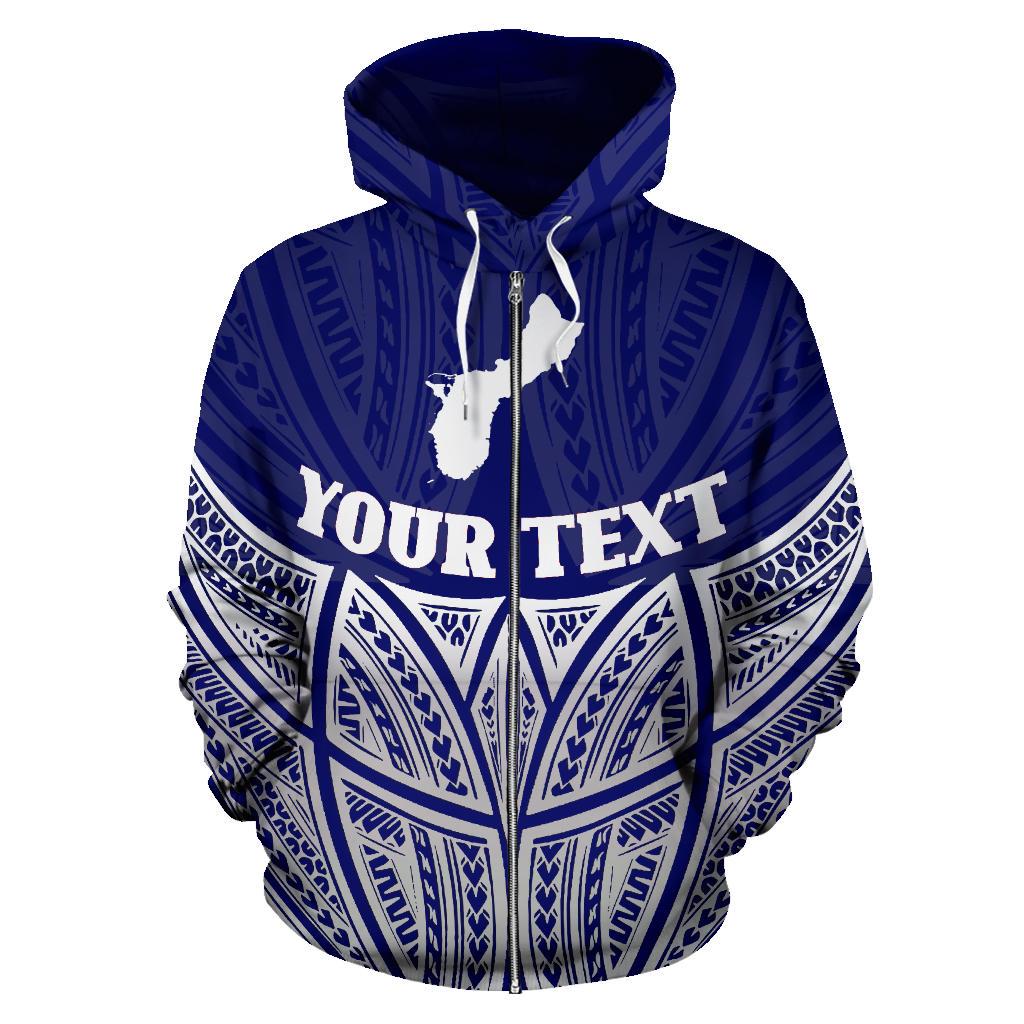 Guam Polynesian Custom Zip up Hoodie Blue Pride Map and Seal - Polynesian Pride