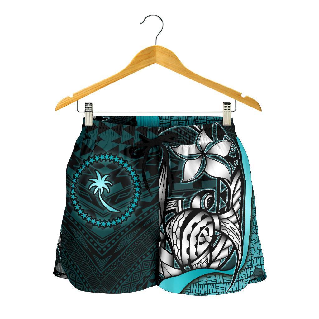 Chuuk Micronesia Women's Shorts Turquoise - Turtle With Hook - Polynesian Pride
