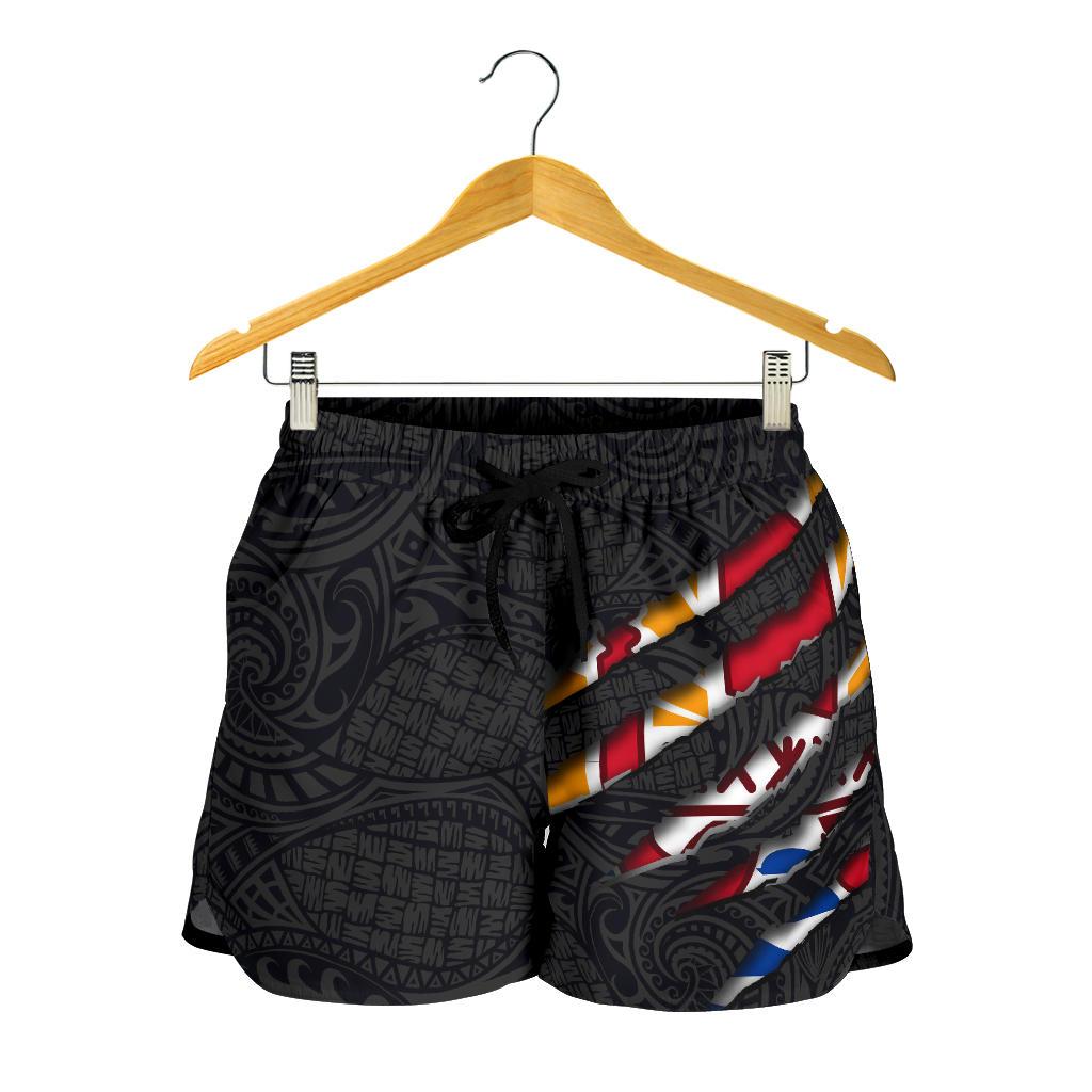 French Polynesia All Over Print Women's Shorts - Scratch Style Women Black - Polynesian Pride