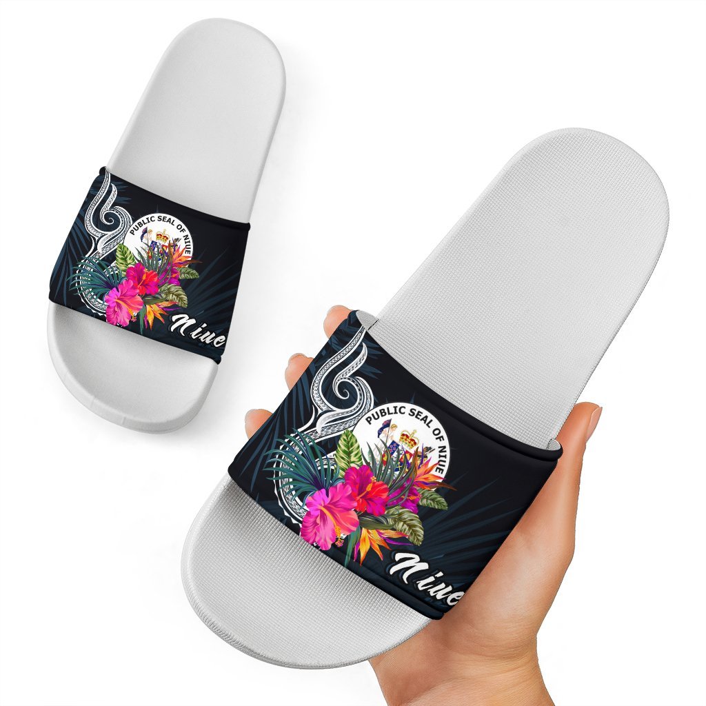 Niue Polynesian Slide Sandals - Tropical Flower White - Polynesian Pride