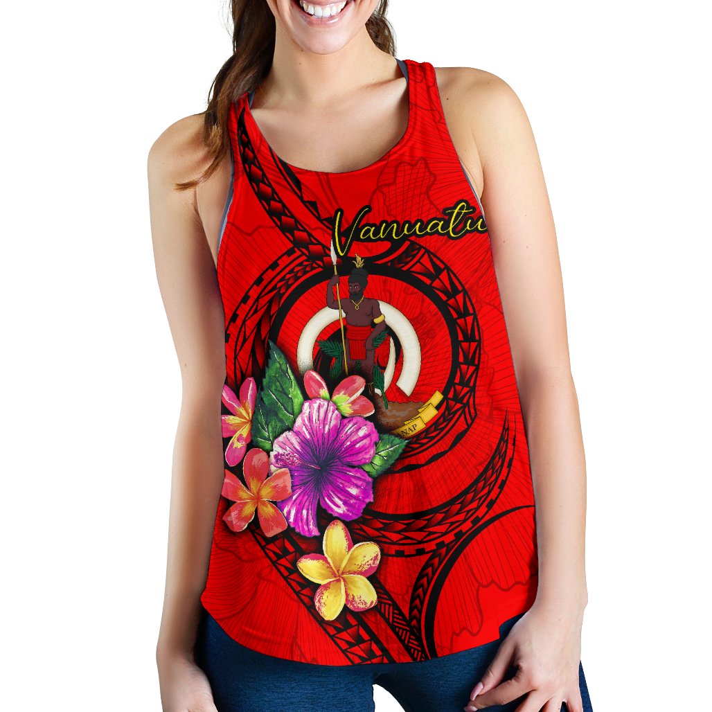 Vanuatu Polynesian Women's Racerback Tank - Floral With Seal Red Red - Polynesian Pride