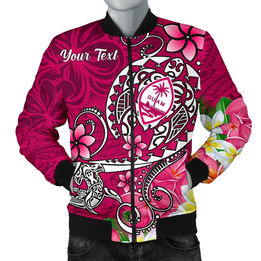 Guam Custom Personalised Men's Bomber Jacket - Turtle Plumeria (Pink) Pink - Polynesian Pride