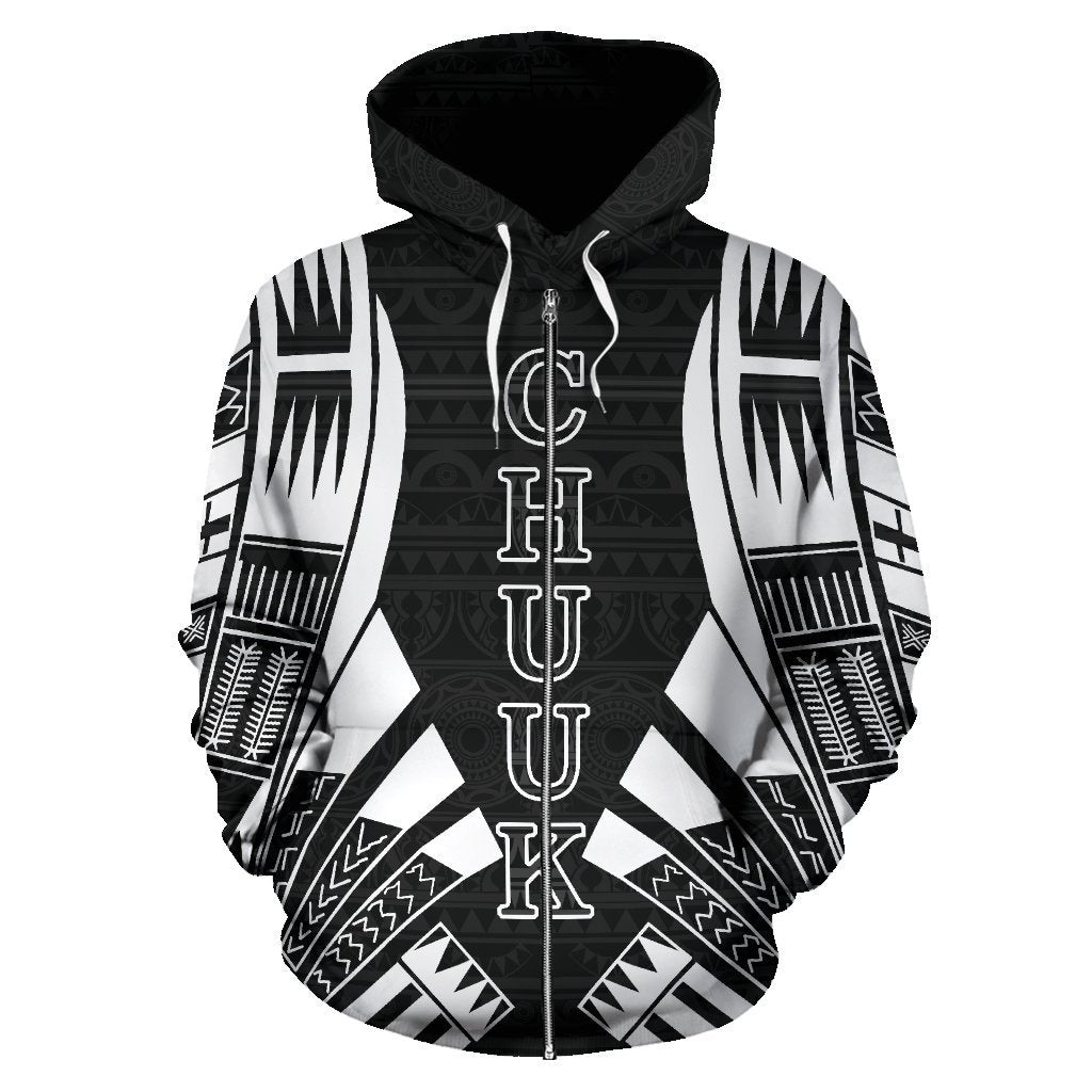 Chuuk All Over Zip up Hoodie Black Tattoo Style - Polynesian Pride