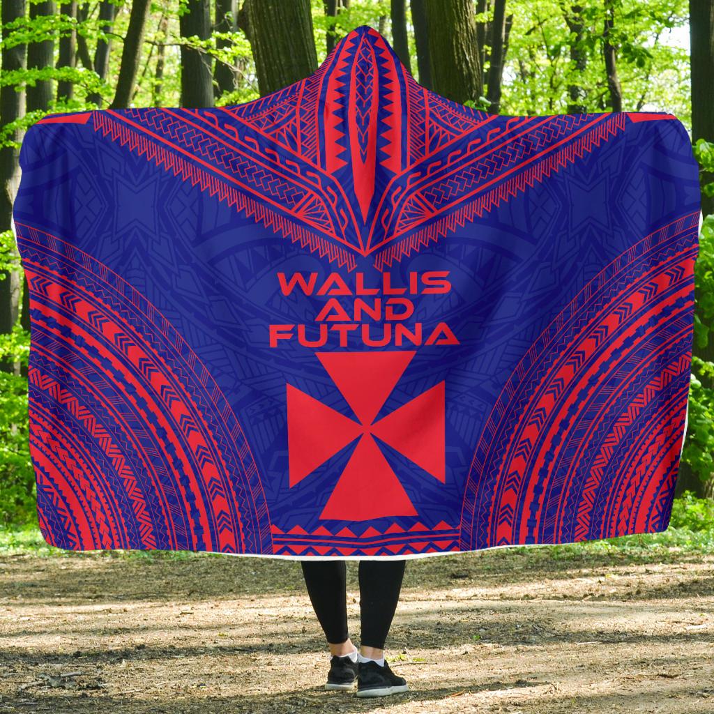 Wallis And Futuna Flag Polynesian Chief Hooded Blanket Hooded Blanket Blue - Polynesian Pride