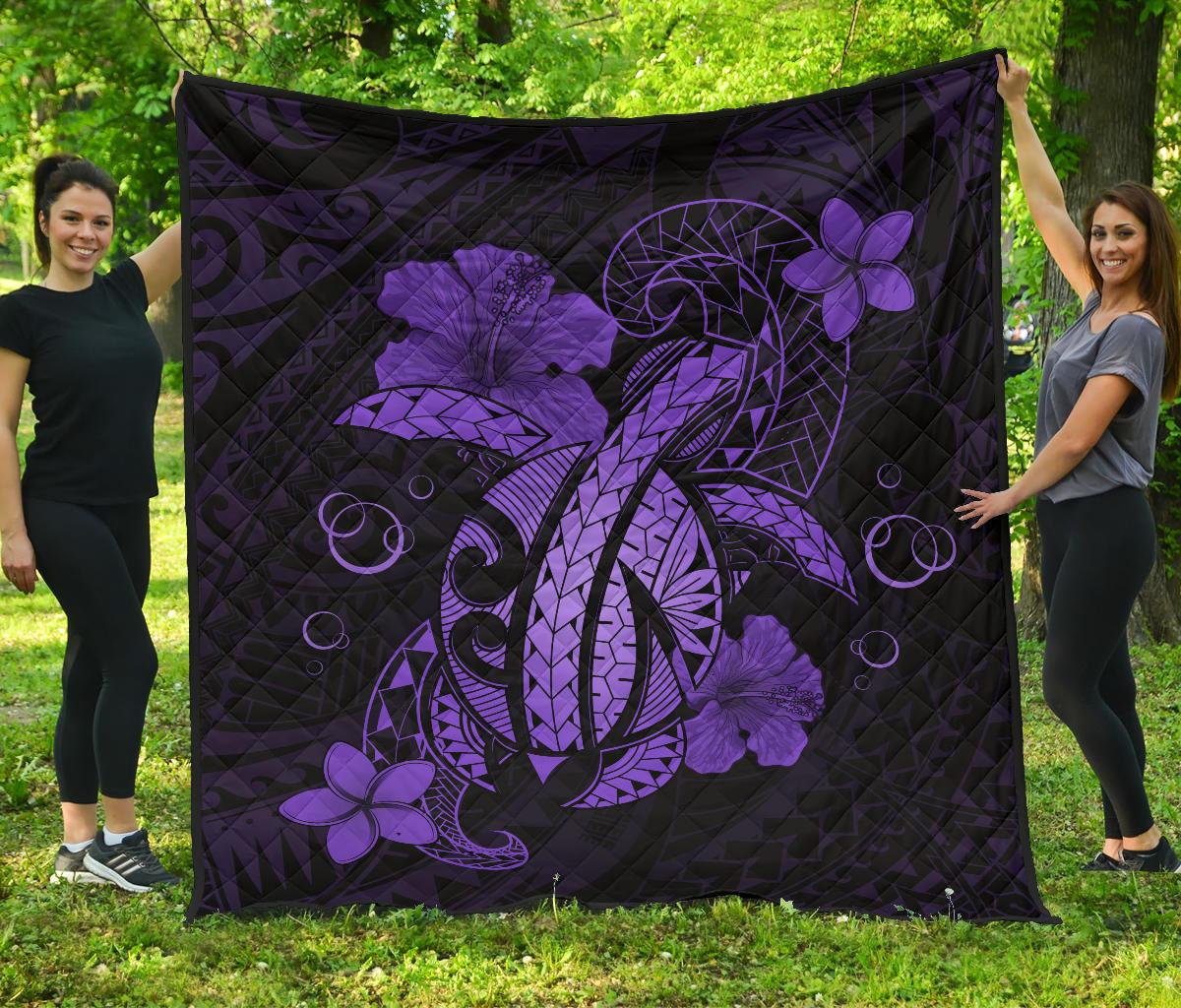 Hawaii Turtle Flower Polynesian Premium Quilt - Purple Purple - Polynesian Pride