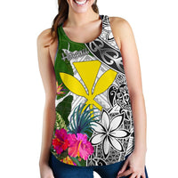 Hawaii Women's Racerback Tank White - Turtle Plumeria Banana Leaf - Polynesian Pride