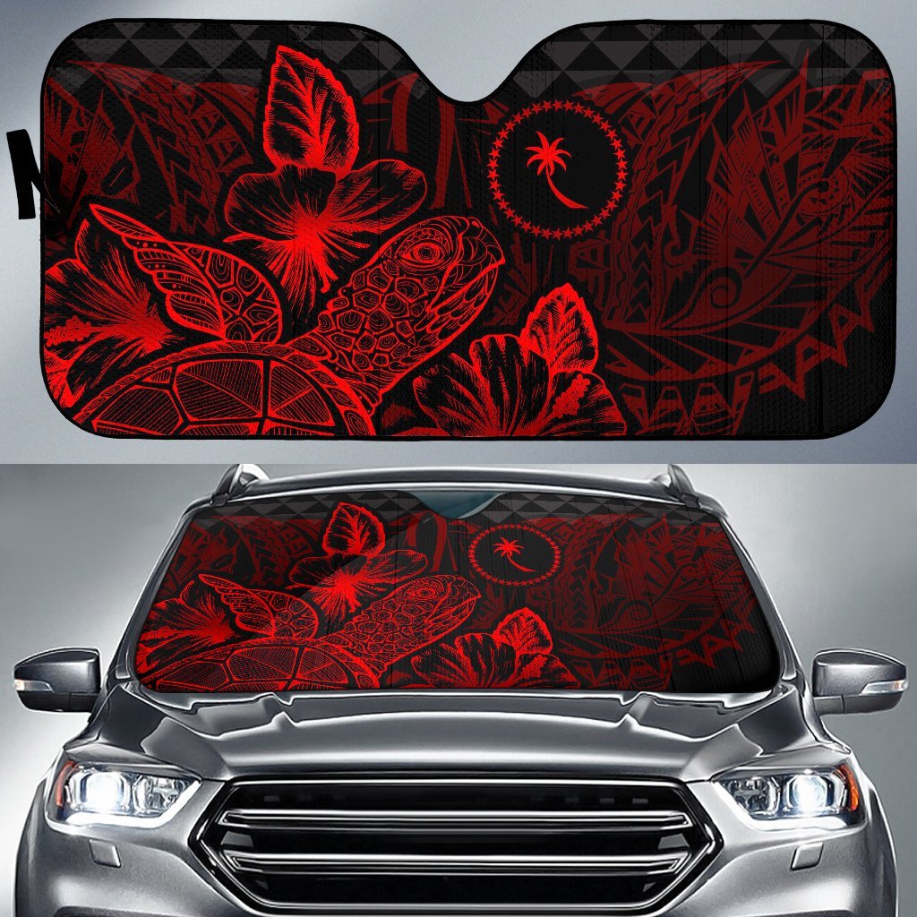 Chuuk Auto Sun Shades Turtle Hibiscus Red Auto Sun Shade Universal Fit Red - Polynesian Pride