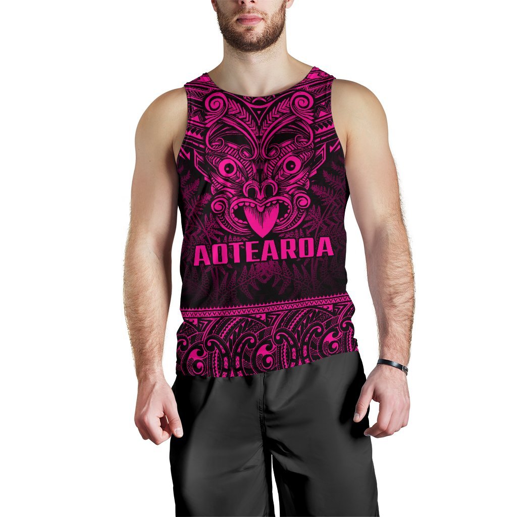 New Zealand Rugby Men's Tank Top Maori Haka - Silver Fern (Pink) - Polynesian Pride