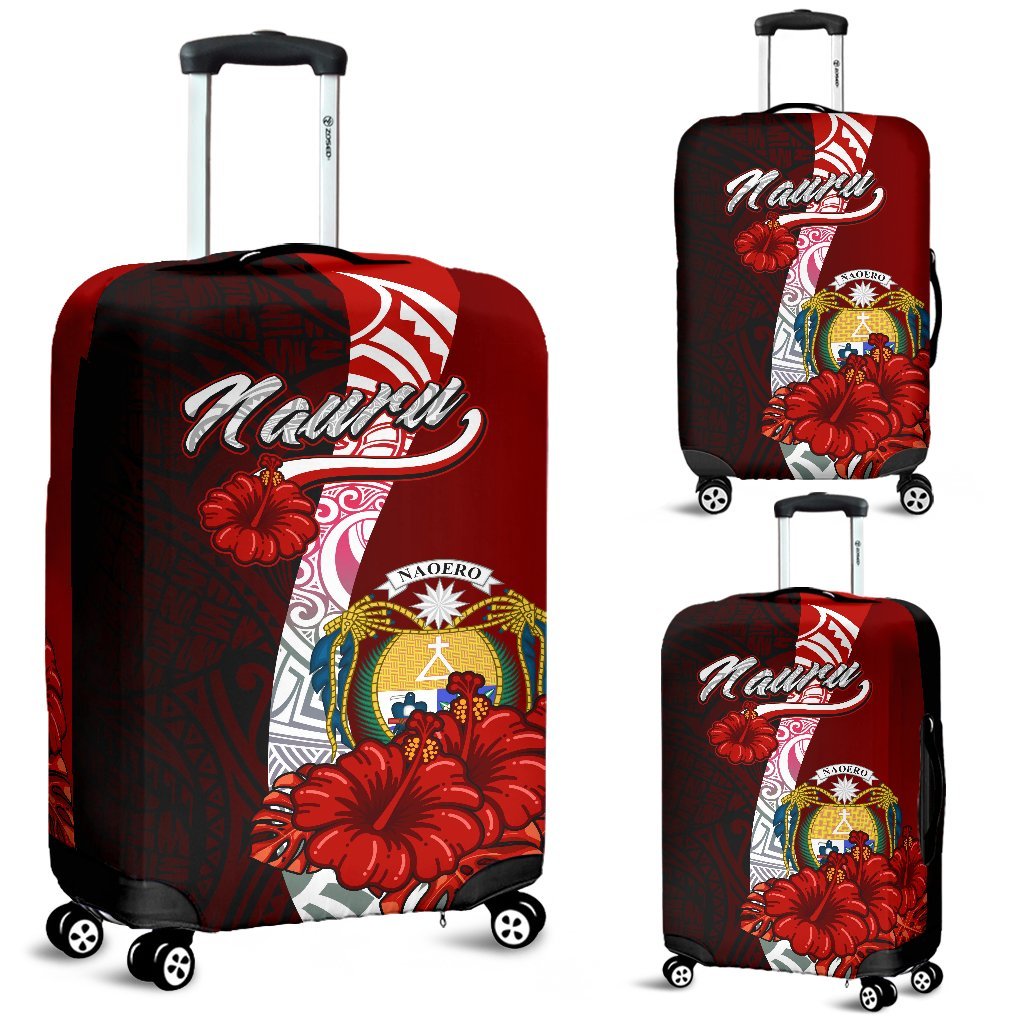 Nauru Polynesian Luggage Covers - Coat Of Arm With Hibiscus Red - Polynesian Pride