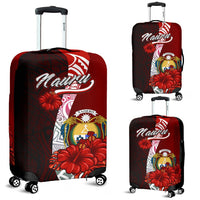 Nauru Polynesian Luggage Covers - Coat Of Arm With Hibiscus Red - Polynesian Pride