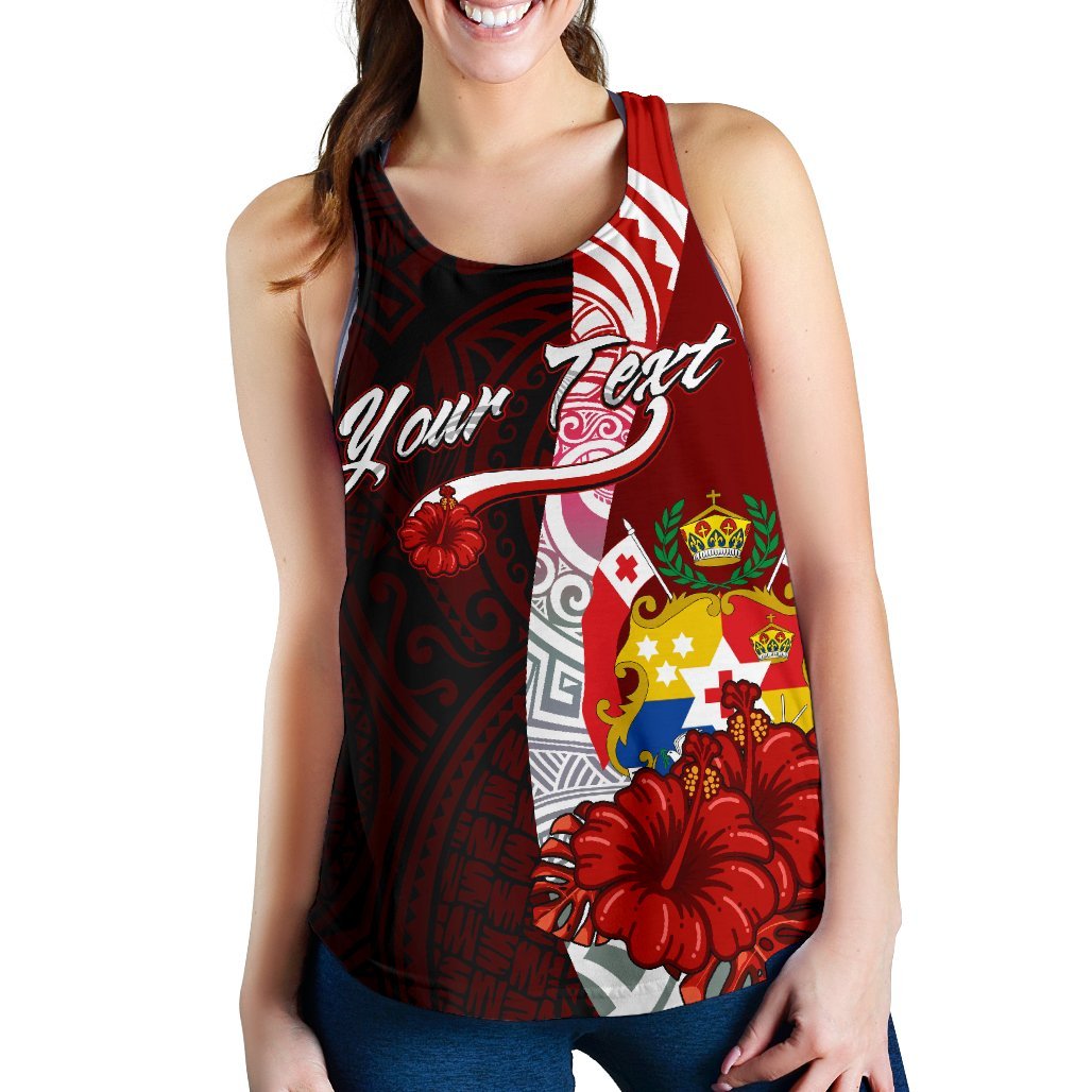 Tonga Polynesian Custom Personalised Women's Racerback Tank - Coat Of Arm With Hibiscus - Polynesian Pride