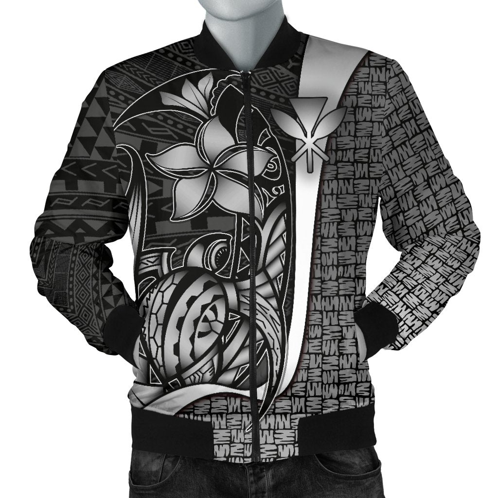 Polynesian Hawaii Men Bomber Jacket White - Turtle with Hook - Polynesian Pride