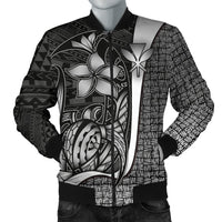Polynesian Hawaii Men Bomber Jacket White - Turtle with Hook - Polynesian Pride