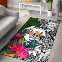 Niue Area Rug White - Turtle Plumeria Banana Leaf - Polynesian Pride