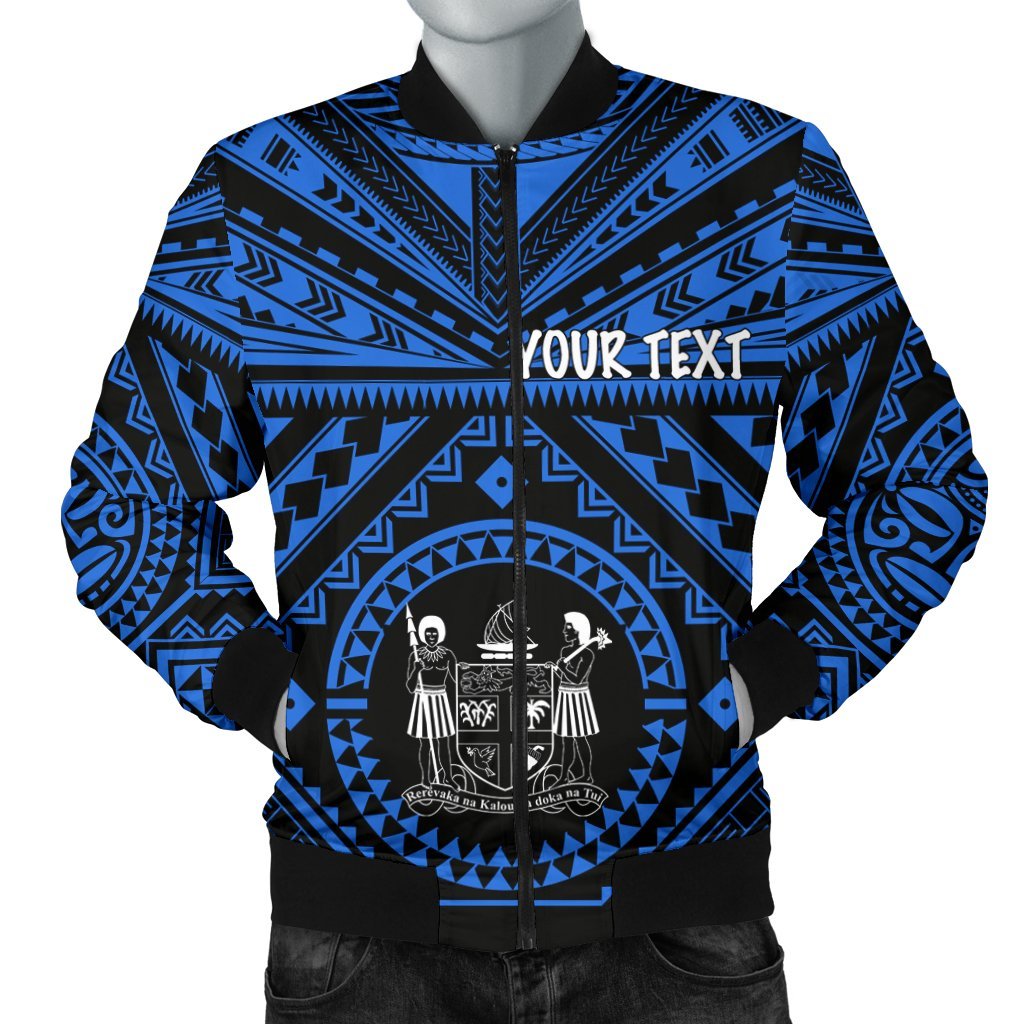 Fiji Personalised Men's Bomber Jacket - Fiji Seal With Polynesian Tattoo Style ( Blue) Blue - Polynesian Pride