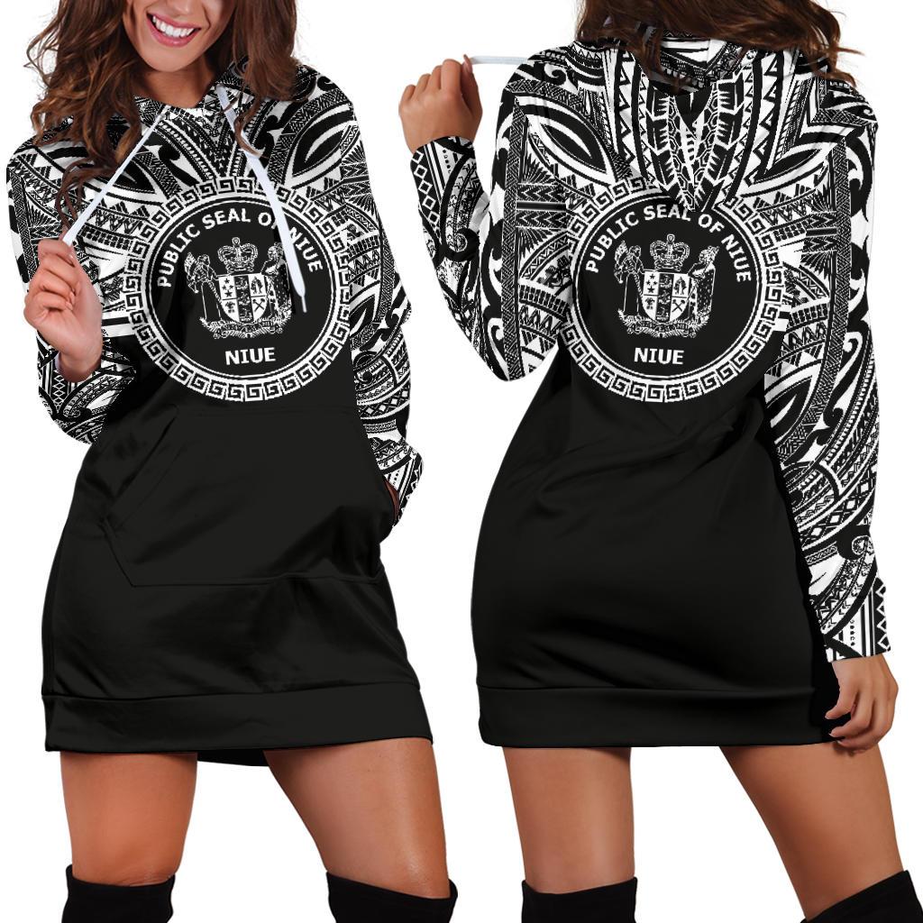 Niue Women Hoodie Dress - Niue Coat Of Arms Polynesian Black Color Black - Polynesian Pride