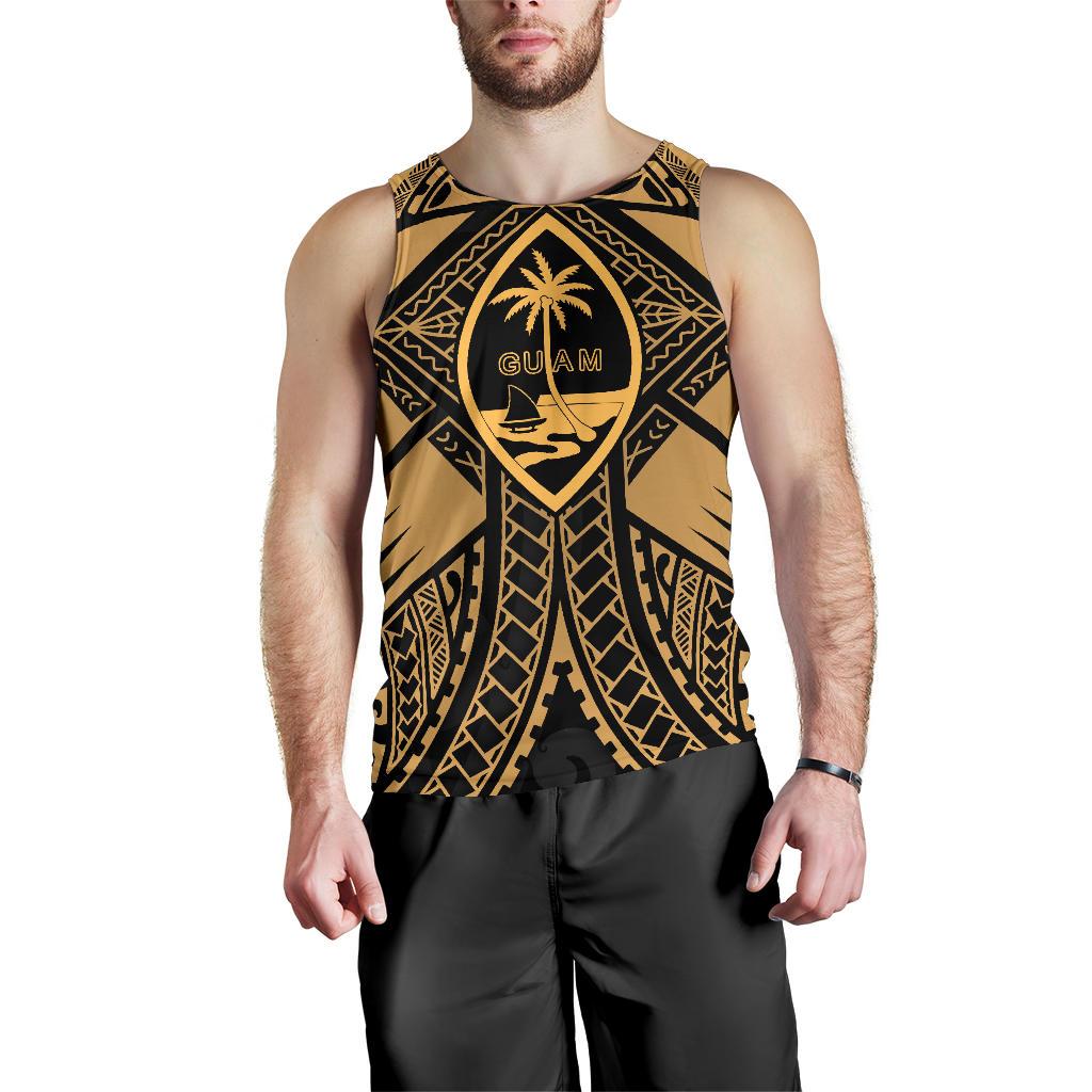 Guam Polynesian Men's Tank Top - Guam Gold Seal with Polynesian Tattoo - Polynesian Pride