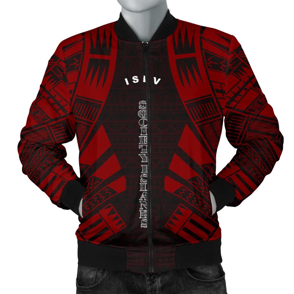 Society Islands Men Bomber Jackets - Polynesian Tattoo Red Red - Polynesian Pride