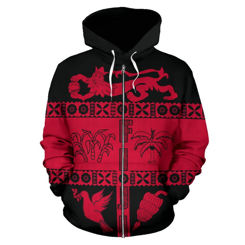 Fiji Tapa Zip Hoodie Fiji Red Coat of Arms - Polynesian Pride