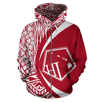 Hawaii Polynesian Zip up Hoodie Tribal White and Red Color Circle Style - Polynesian Pride