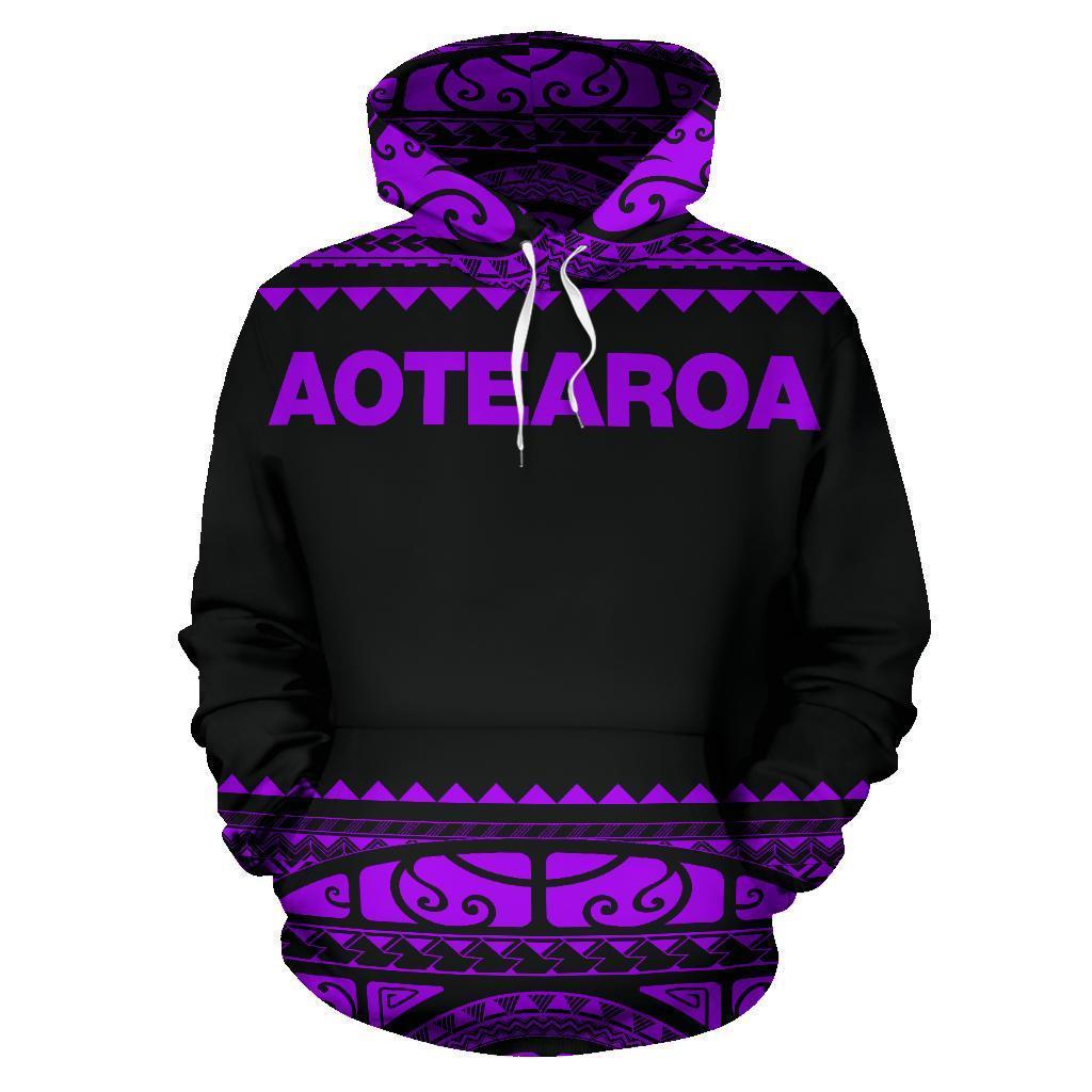 New Zealand Maori Hoodie, Aotearoa Silver Fern Pullover Hoodie Purple Unisex Black - Polynesian Pride