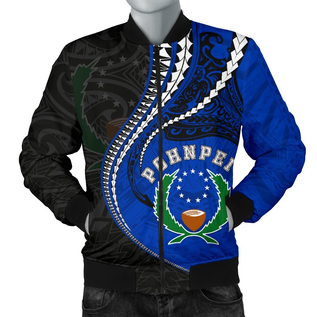 Pohnpei Men's Bomber Jacket Kanaloa Tatau (Black) Black - Polynesian Pride