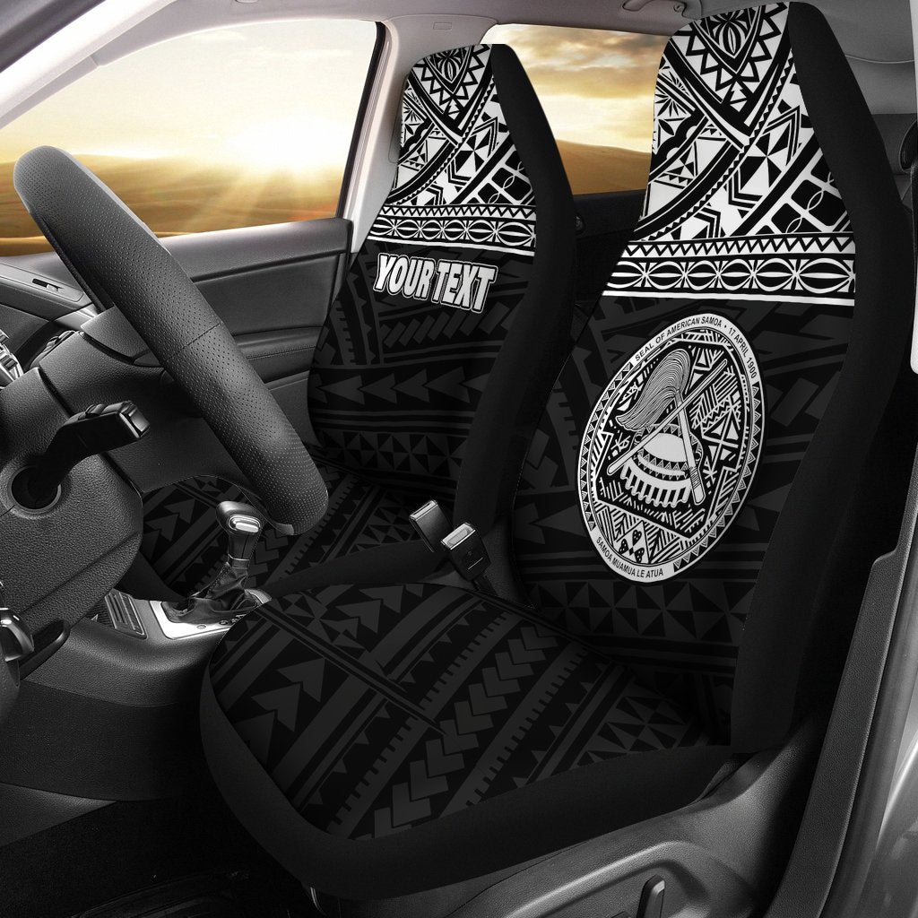 American Samoa Custom Personalised Car Seat Covers - American Samoa Seal Polynesian White Horizontal Universal Fit Black - Polynesian Pride