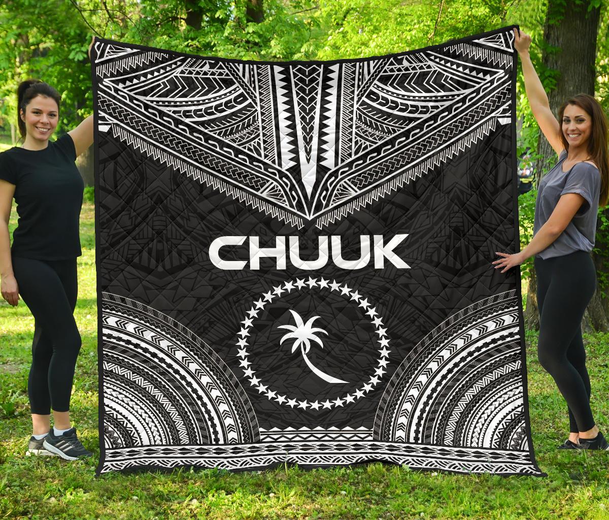 Chuuk Premium Quilt - Chuuk Flag Polynesian Chief Black Version Black - Polynesian Pride