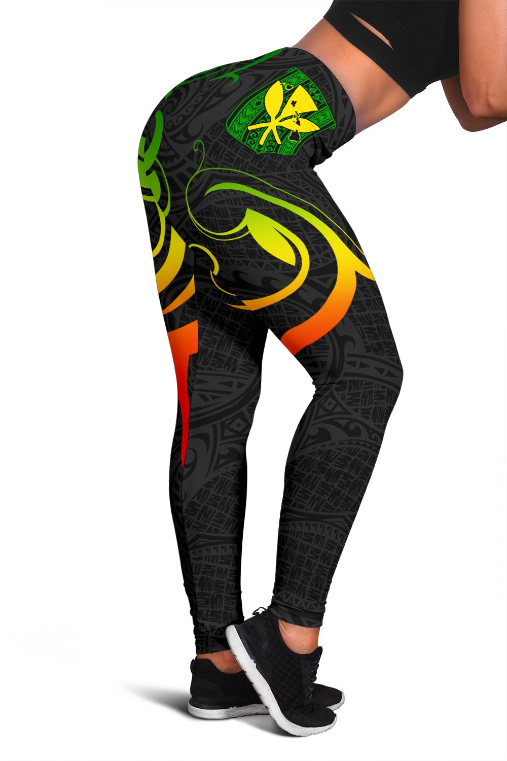 Hawaiian Kanaka Women's Leggings Hawaii Always In My Heart AH Black - Polynesian Pride