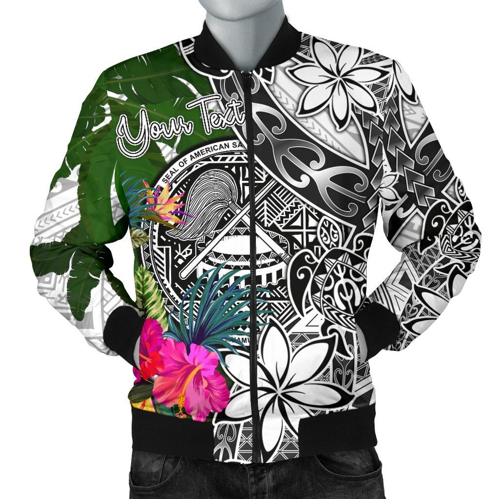 American Samoa Custom Personalised Men's Bomber Jacket White - Turtle Plumeria Banana Leaf White - Polynesian Pride