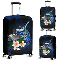 Samoa Polynesian Luggage Covers - Turtle With Plumeria Flowers Blue - Polynesian Pride