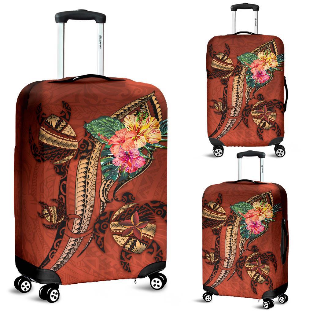 Polynesian Turtle Luggage Covers - Tribal Tattoo with Hibiscus Coral Coral - Polynesian Pride