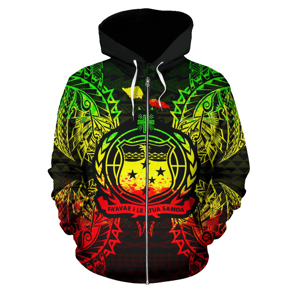 Samoa Polynesian All Over Zip up Hoodie Map Reggae - Polynesian Pride