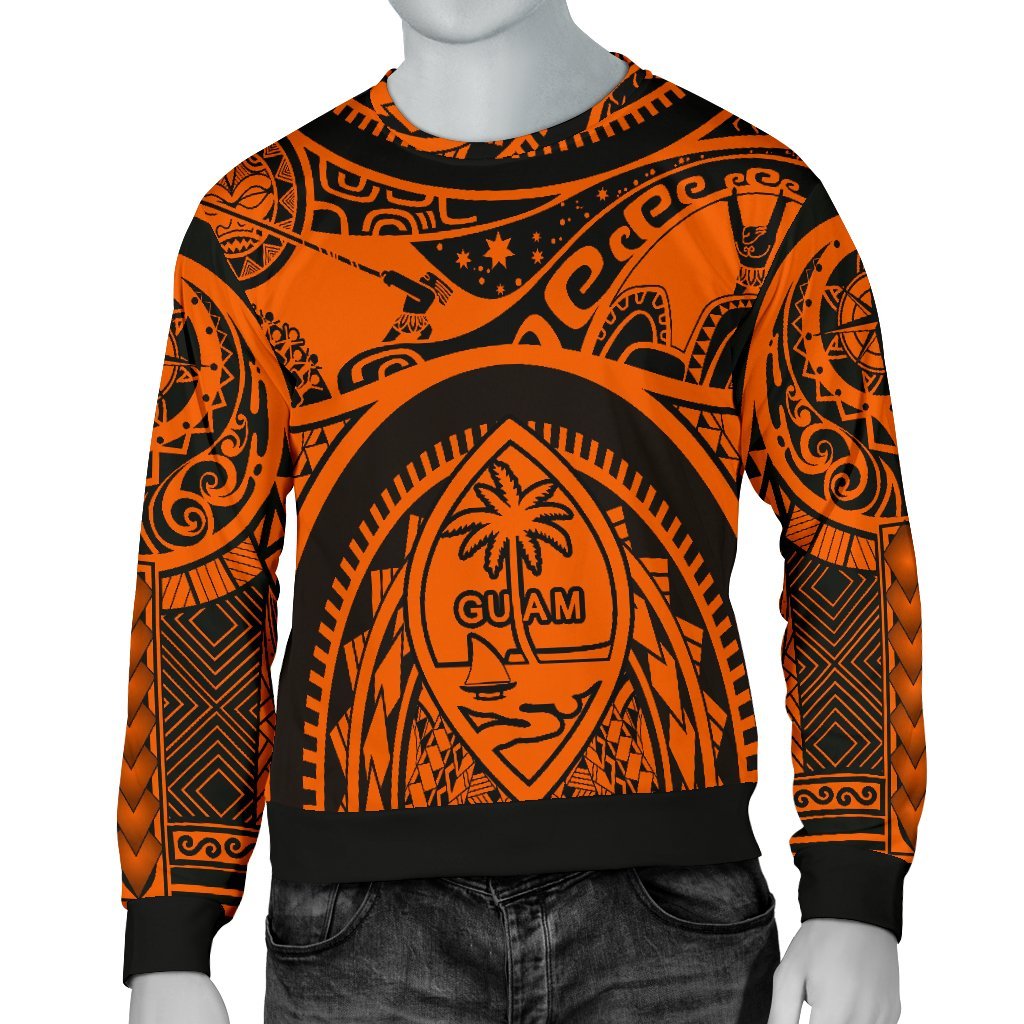 Polynesian men's sweaters - Guam Flag, Seal with Maui Moana Tattoo Unisex Orange - Polynesian Pride