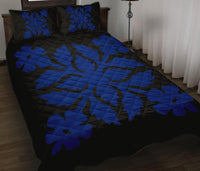 Hawaiian Quilt Bed Set Royal Pattern - Black And Blue - B2 Style Blue - Polynesian Pride
