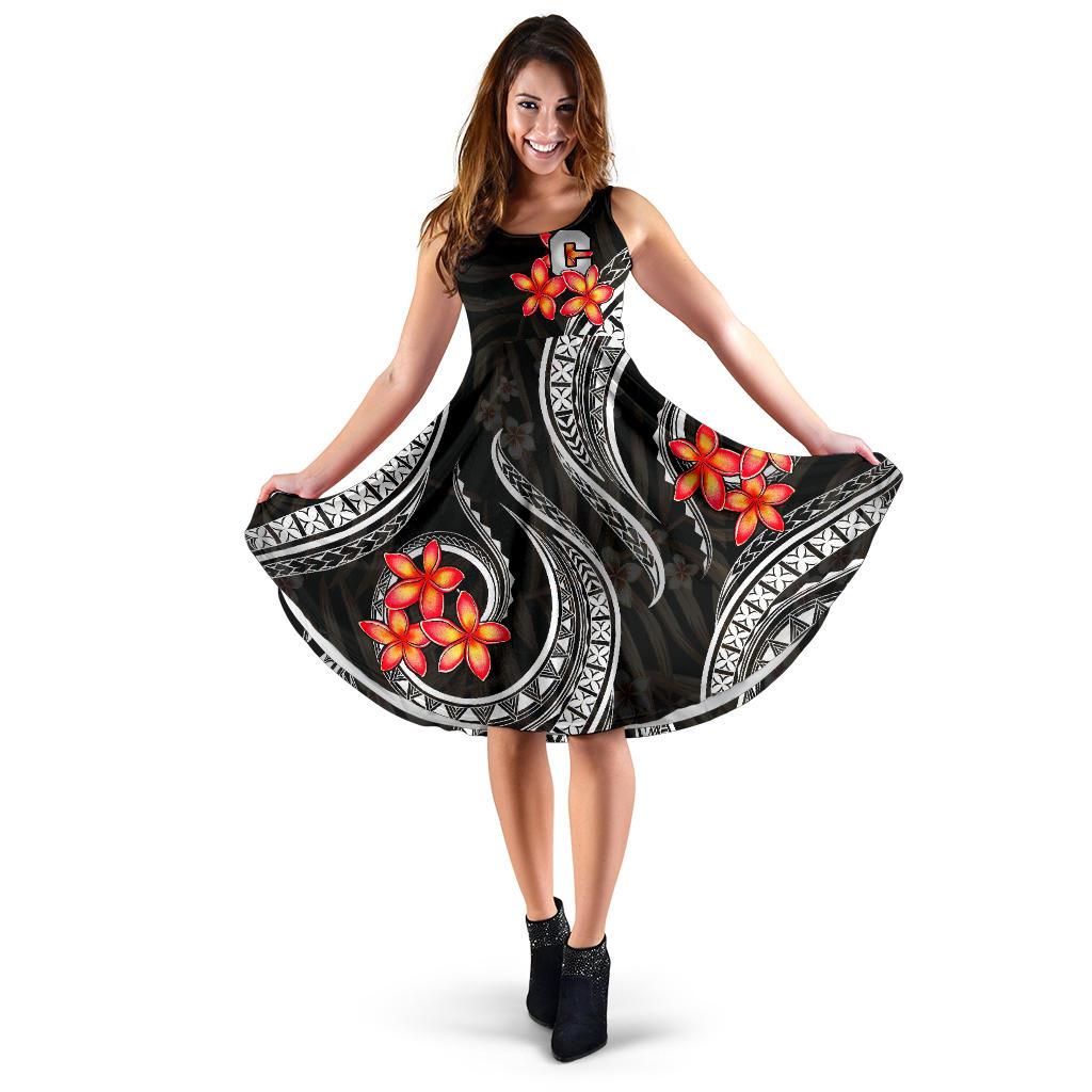 Chuuk Micronesian Midi Dress - Black Plumeria Women BLACK - Polynesian Pride