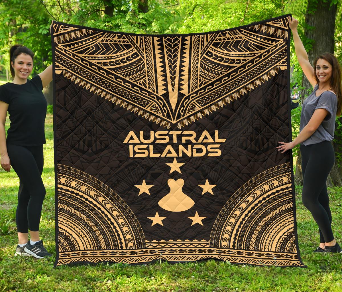 Austral Islands Premium Quilt - Austral Islands Flag Polynesian Chief Gold Version Gold - Polynesian Pride