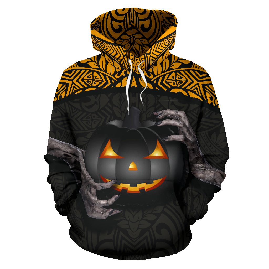 Halloween Polynesian Hoodie Hold Your Pumpkins and Black Cat - Polynesian Pride