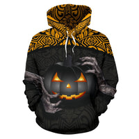 Halloween Polynesian Hoodie Hold Your Pumpkins and Black Cat - Polynesian Pride